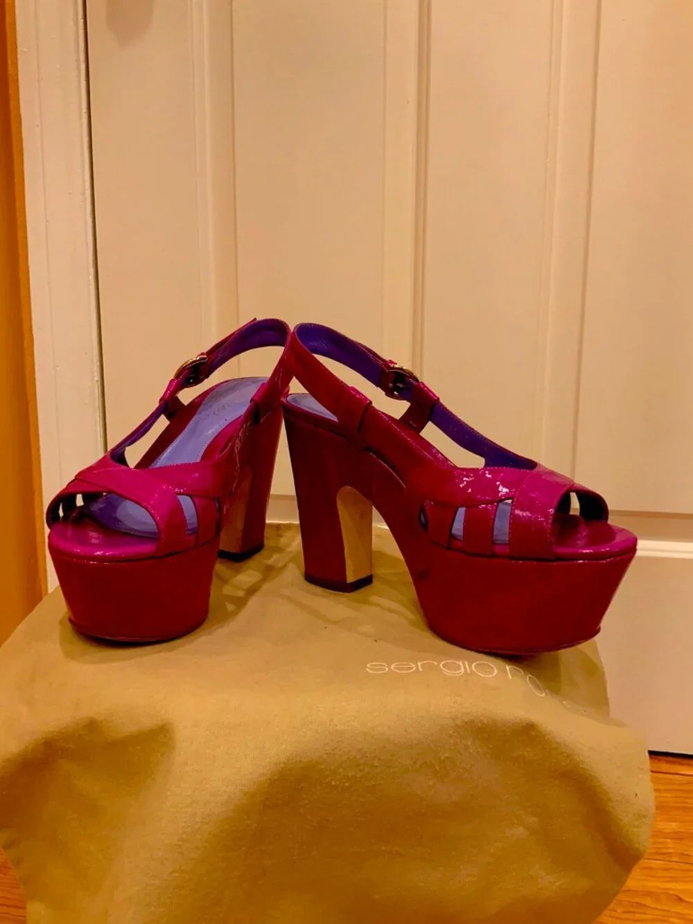 Sergio Rossi Magenta platform sandals in patent leather